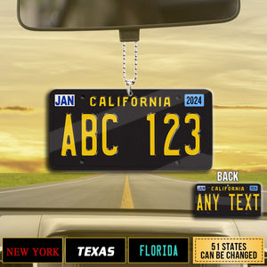 Black License Plate For Any State - Personalized Car Ornament