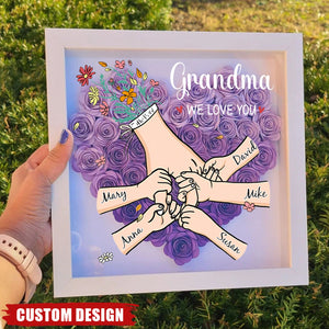 Grandma We Love You - Personalized Flower Shadow Box With Name