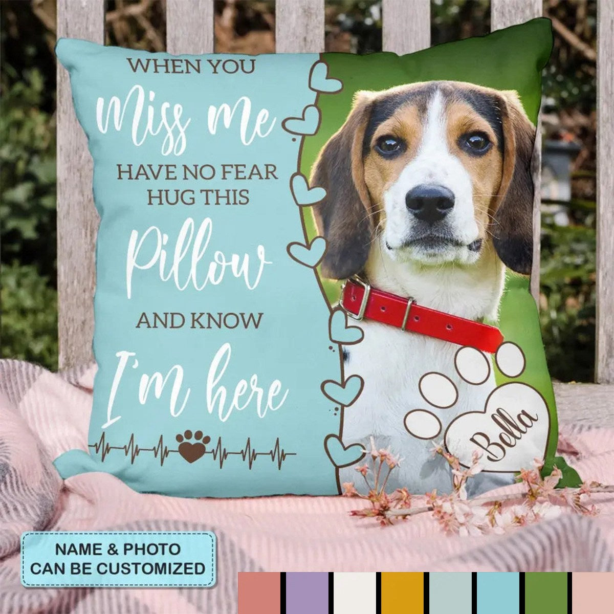 When You Miss Me Hug This Pillow - Personalized Custom Pillow Case - Gift For Family Members, Pet Lover, Pet Owner