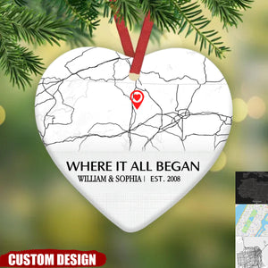 Where it all began - Couple Location Map Personalized Circle Ceramic Ornament - 2024 New Release