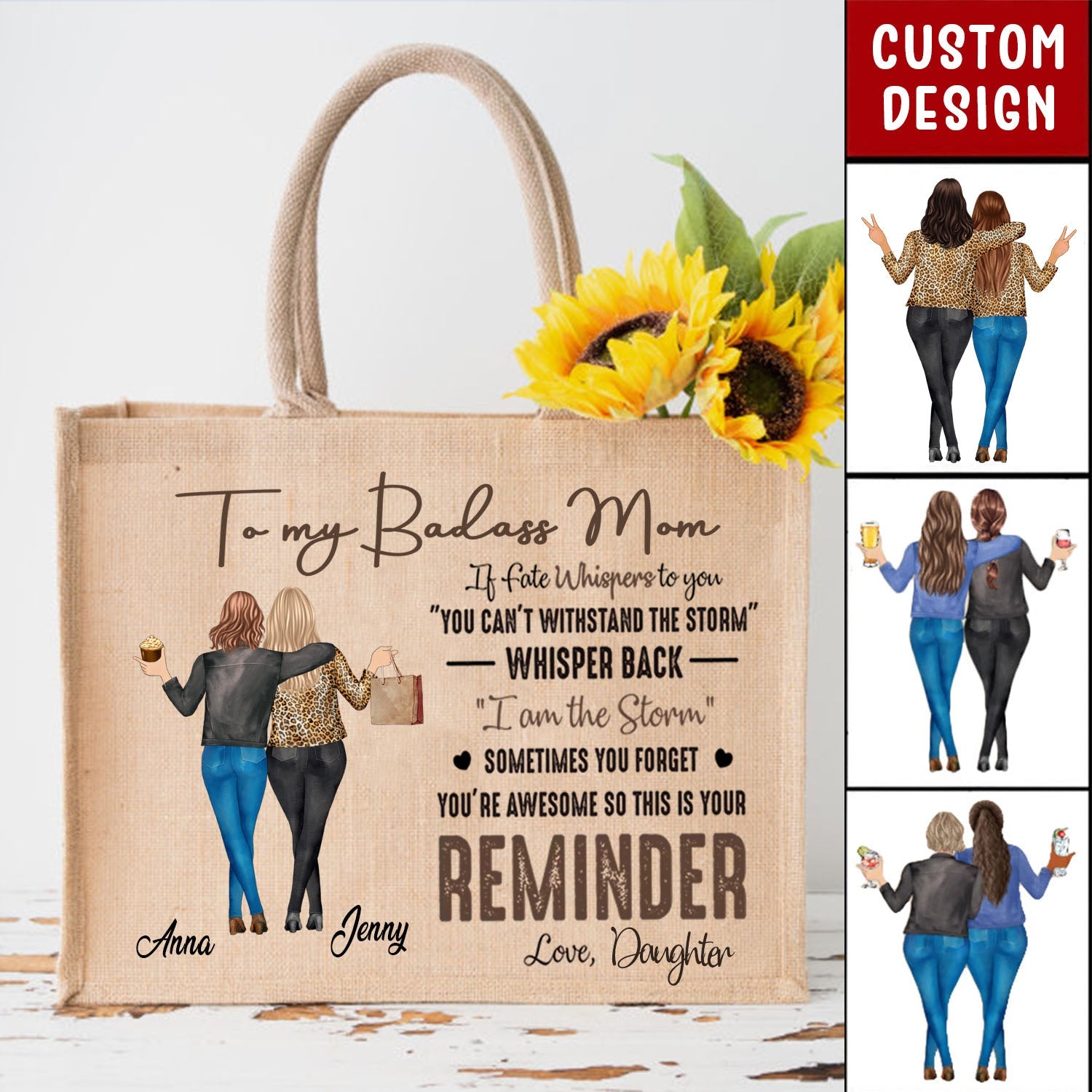 To My Daughter Whisper Back I Am The Storm - Personalized Jute Tote Bag