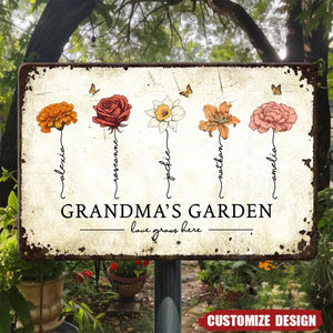 Love Grows Here - Personalized Custom Metal Sign - Gift For Grandma