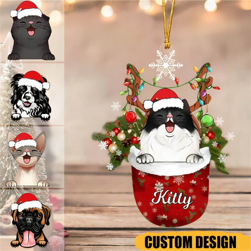 Pet In Snow Pocket Personalized Christmas Ornament