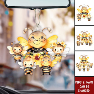 Grandma / Mom Bee With Little Kids - Personalized Acrylic Car Ornament