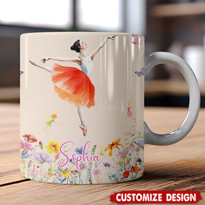 Personalized Birth Flower Butterfly Ballet Girl Coffee Mug