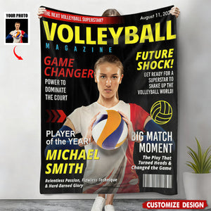 Personalized Volleyball Magazine Cover Blanket - Gift For Volleyball Player