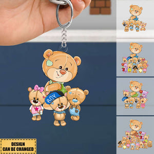 Personalized Mama Bear Colorful Flower With Little Kids Acrylic Keychain - Gift For Mom, Grandma