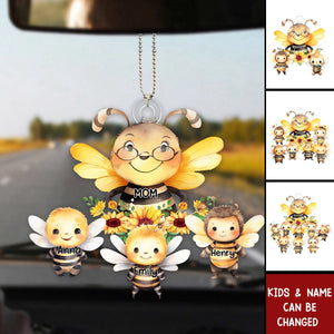 Grandma / Mom Bee With Little Kids - Personalized Acrylic Car Ornament