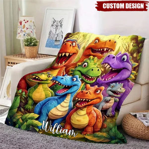 Cute Smiling Dinosaurs HD Digital Print Flannel