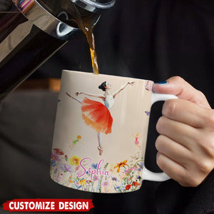 Personalized Birth Flower Butterfly Ballet Girl Coffee Mug