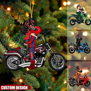 Personalized Ornament - Motorcycle Kissing Doll Couple