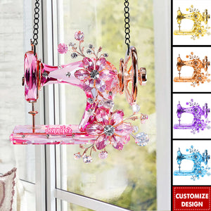 Beautiful Sewing Machine - Personalized Sewing Window Hanging Suncatcher With Charms