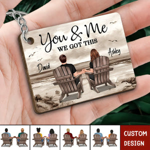 Retro Vintage Back View Couple Sitting Beach Landscape Personalized Wooden Keychain