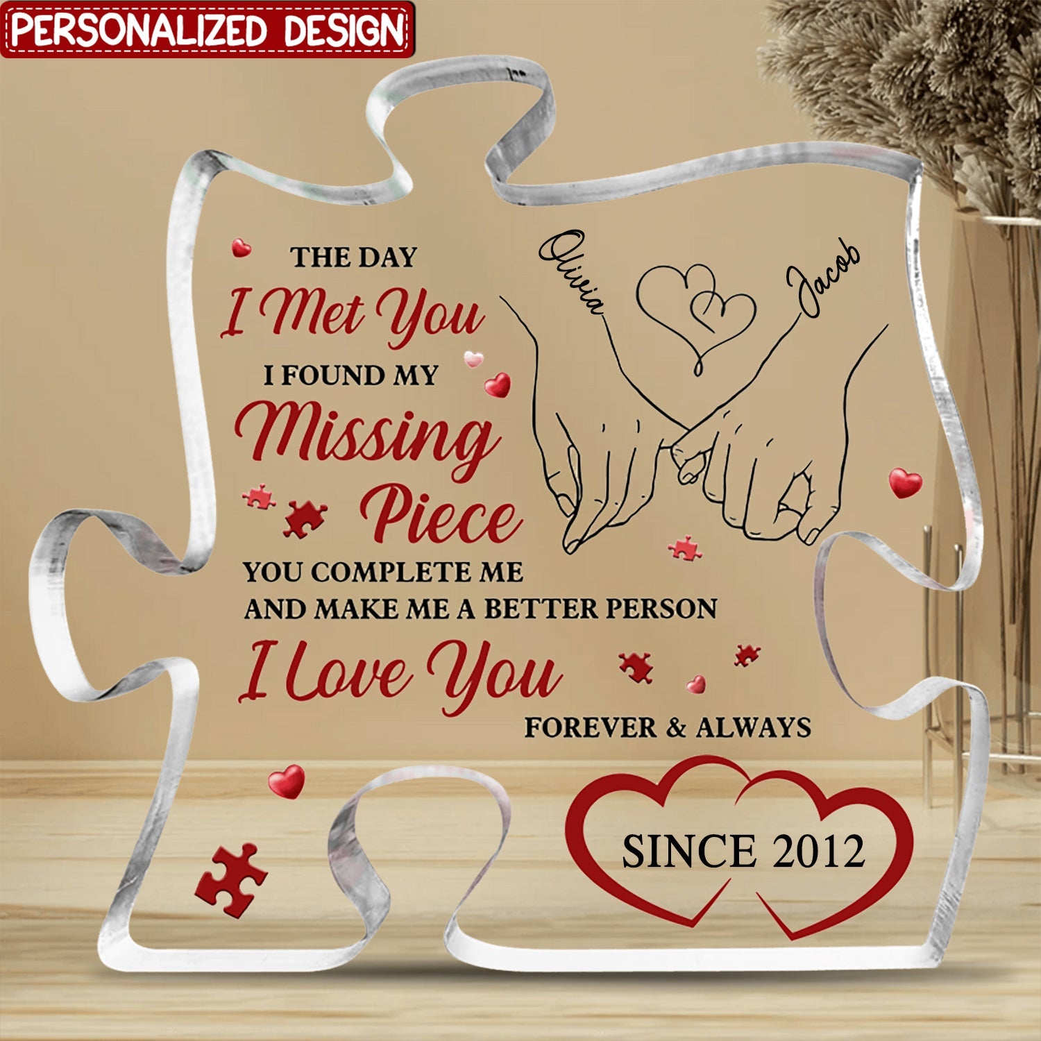 I Found My Missing Piece - Couple Personalized Puzzle Shaped Acrylic Plaque