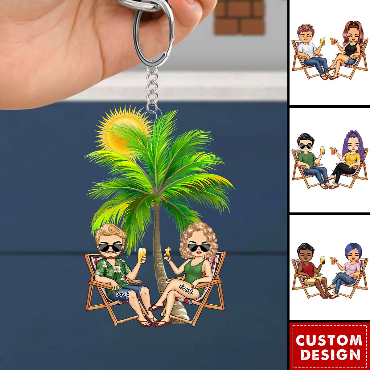 Beach Just Another Day - Personalized Acrylic Keychain - Gift For Couples
