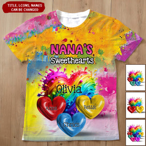 Personalized Sweatheart Paint Splatter Grandma Mom Kids All-over Print T Shirt