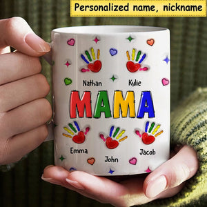 Personalized Colorful Grandma/Mom Handprint Grandkids Mug