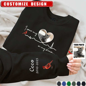 I Wear My Heart Angel On My Sleeve - Memorial Personalized Upload Photo Sweatshirt