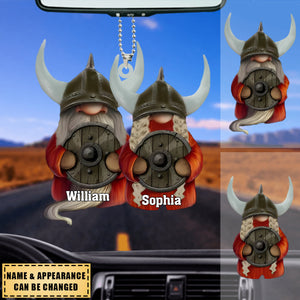 Viking Couple With Printed Christmas Light - Personalized Car Hanging Ornament - Gift For Couples