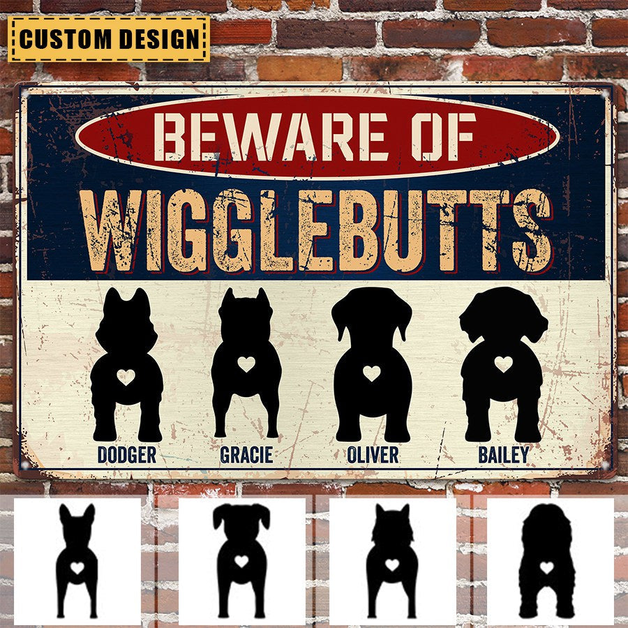 Beware Of Wigglebutts - Personalized Metal Sign - Birthday, Funny Gift For Dog Mom, Dog Dad
