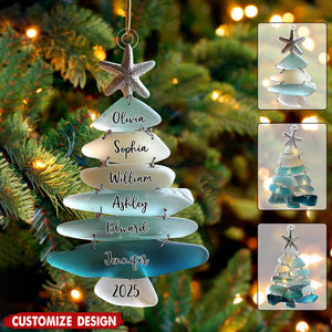 Family Name Sea Glass Christmas Tree - Personalized Family Ornament