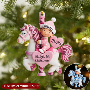 Personalized Christmas Baby Shower Acrylic Ornament, Gender Reveal Gifts For New Moms, New Dads, New Parents - Love At First Sleigh
