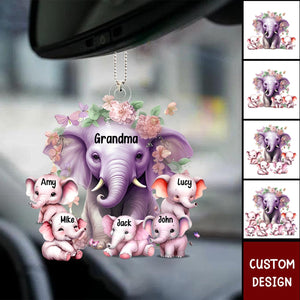 Mama Purple Elephant With Little Kids - Personalized Acrylic Ornament - Gift For Mom, Grandma