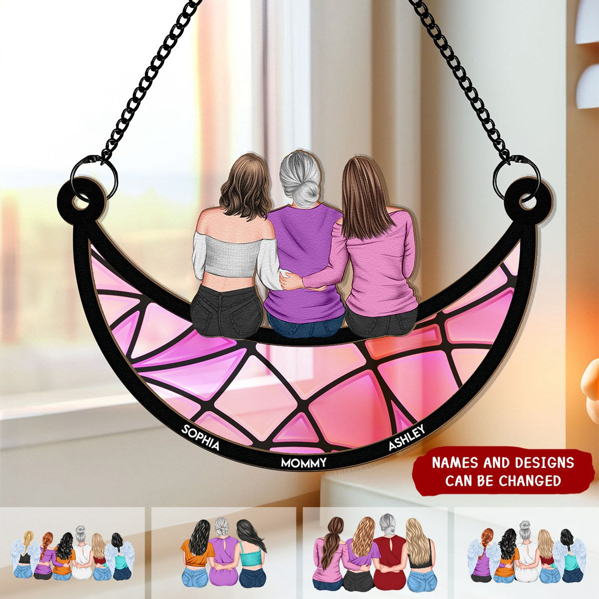Mother & Daughter On The Moon - Personalized Window Hanging Suncatcher Ornament