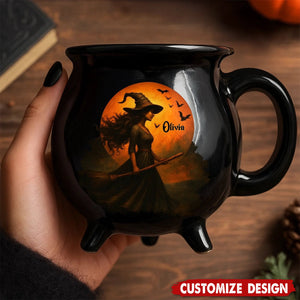 Witching You A Wicked Brew - Personalized Witch Cauldron Mug - Halloween Birthday Gifts For Besties, Sisters, BFF, Family, Yourself