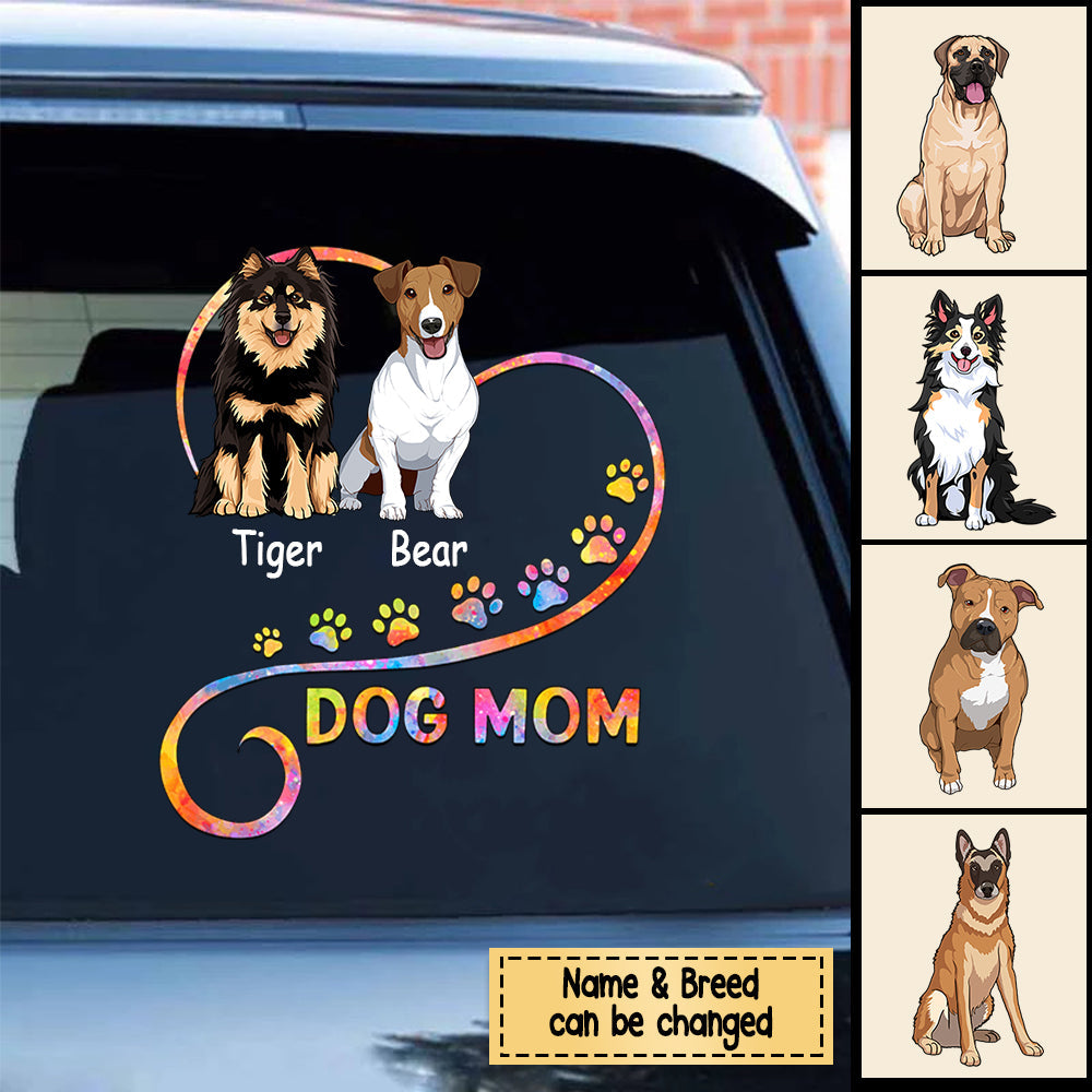 Cute Sitting Dog In Heart Personalized Decal - Gifts For Dog Mom