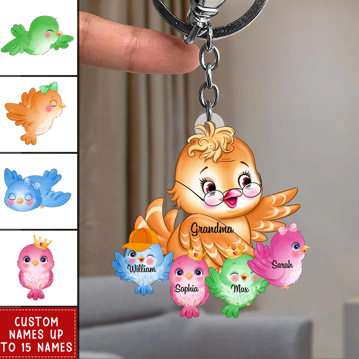 Personalized Nana/Mom Bird WIth Little Kids Acrylic Keychain-Gift For Mother's day