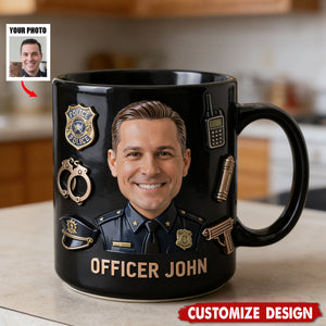 Funny Caricature Custom Mug From Any Photo - Personalized Police Officer Mug
