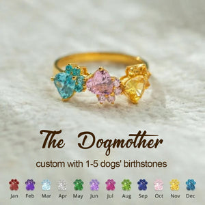 The Dog Mom Dog Paws 1-5 Personalized Birthstones Ring - Gift For Dog Lovers