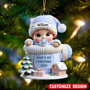 Baby In Mitten Baby's First Christmas Personalized Acrylic Flat Ornament