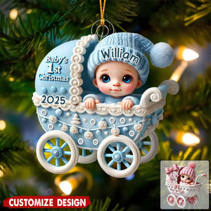 Newborn Baby In Carriage Christmas Personalized Acrylic Ornament