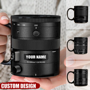 Personalized Camera Lens & Name Black Printed Mug