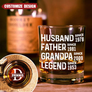 Husband Father Grandpa Legend- Personalized Whiskey Glass
