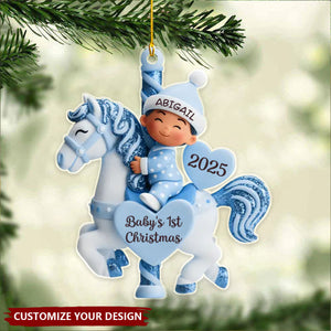 Personalized Christmas Baby Shower Acrylic Ornament, Gender Reveal Gifts For New Moms, New Dads, New Parents - Love At First Sleigh