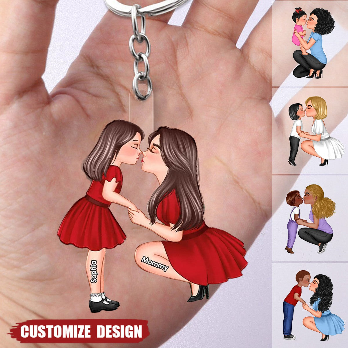 Mom And Kid Holding Hands Kissing Personalized Acrylic Keychain