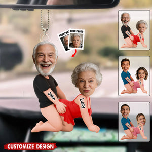 Naughty Personalized Photo Acrylic Car Ornament - Gifts For Couple