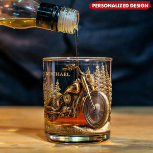 Never Underestimate An Old Man With His Motorcycle - Personalized Biker Whiskey Glass