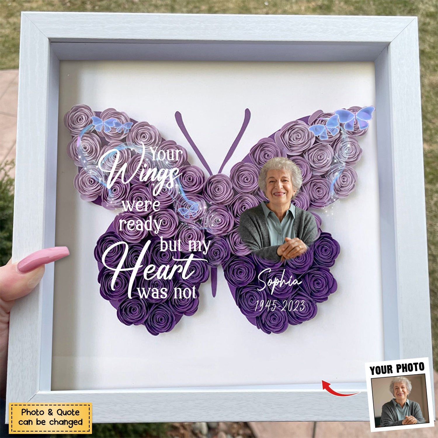 Personalized Butterfly Memorial Flower Shadow Box, Sympathy Gifts For Loss Of Family