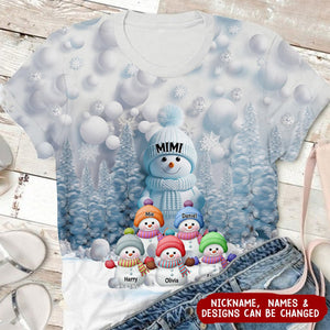 Blue Vibe Snowman Grandma Mom Colorful Kids Personalized 3D Shirt
