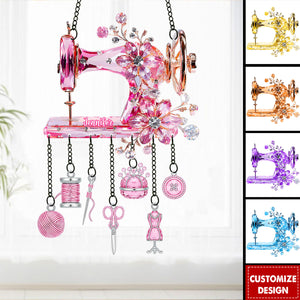 Beautiful Sewing Machine - Personalized Sewing Window Hanging Suncatcher With Charms
