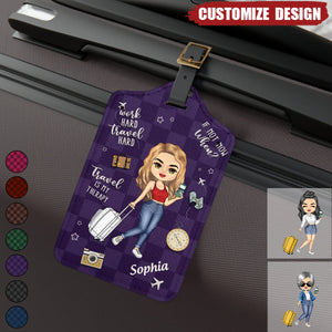 Work Hard, Travel Hard - Travel Personalized Custom Luggage Tag - Holiday Vacation Gift, Gift For Adventure Travel Lovers