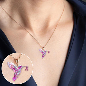 Colorful Hummingbird Breast Cancer Necklace
