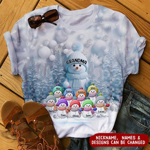 Blue Vibe Snowman Grandma Mom Colorful Kids Personalized 3D Shirt
