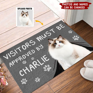 Custom Photo Visitors Must Be Approved By This Dog - Dog & Cat Personalized Home Decor Decorative Mat