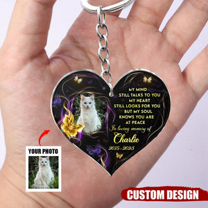 My Mind Still Talks To You - Personalized Photo Memorial Heart Acrylic Keychain - Gift For Family Member