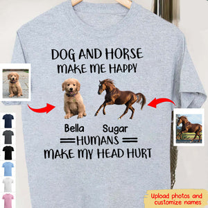Personalized Dog And Horse make Me Happy Unisex T-shirt-Gift For Dog/Horse Lovers